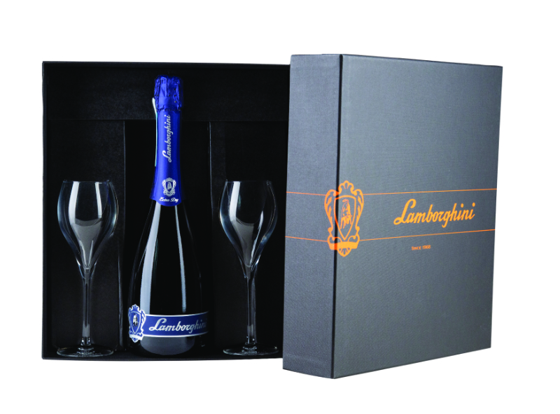 Lamborghini Wine - Geschenkbox mit Sektflasche und Sektgläsern